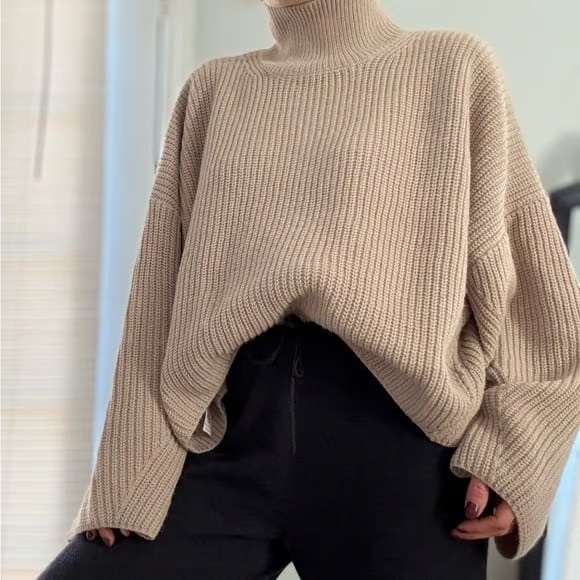 Beige Turtleneck Sweater